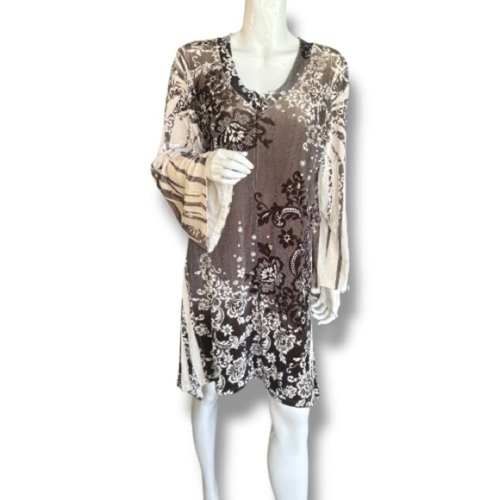 The Pyramid Collection Black, Brown,Cream Long Sleeve Velvet dress. Women Size L